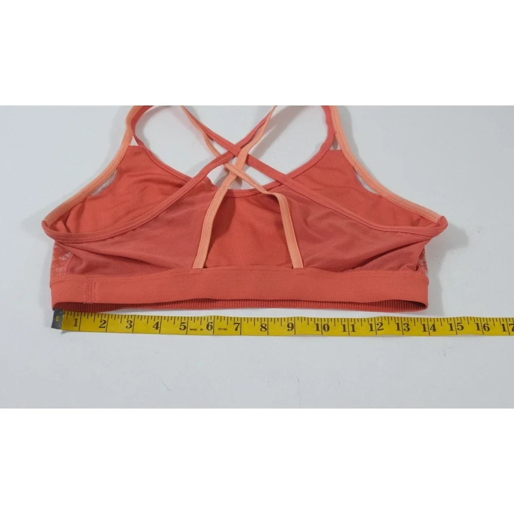 Adidas Sports Bra Women Medium Orange Abstract Print Strappy Criss Cross